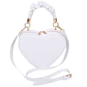 White Leather Heart Shaped Curved Crossbody Shoulder Bag